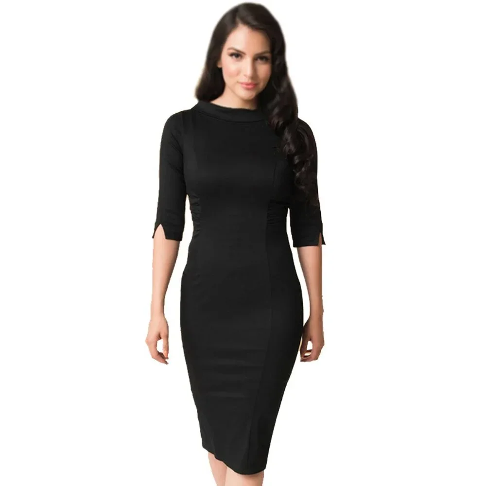 fitted lace wedding dress The Gloria Pencil Dress in Black main image 0